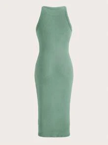 SHEIN EZwear 素色條紋針織背心連衣裙 - 薄荷綠 - 查看 2