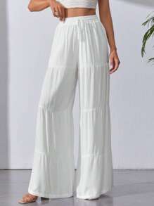 SHEIN Tall Solid Ruffle Hem Wide Leg Pants - White - View 1