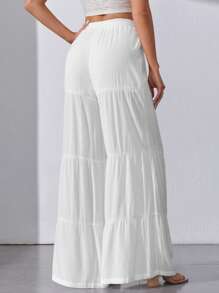 SHEIN Tall Solid Ruffle Hem Wide Leg Pants - White - View 2