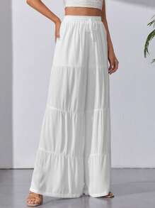 SHEIN Tall Solid Ruffle Hem Wide Leg Pants - White - View 3