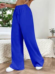 SHEIN EZwear Dây thắt lưng Quần ống rộng - Xanh đậm - Xem 4