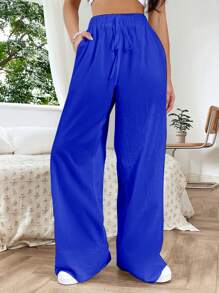 SHEIN EZwear Dây thắt lưng Quần ống rộng - Xanh đậm - Xem 5