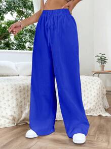 SHEIN EZwear Dây thắt lưng Quần ống rộng - Xanh đậm - Xem 7