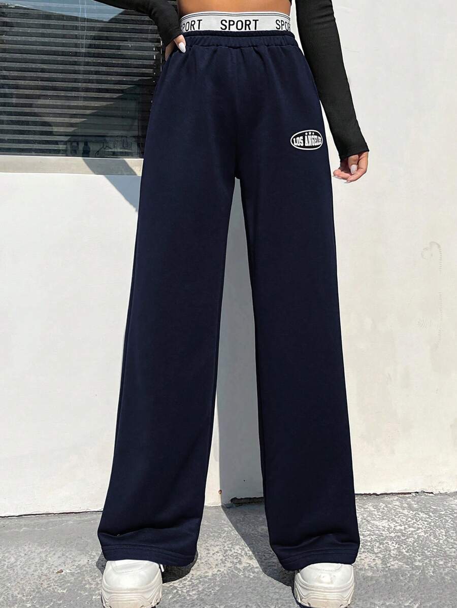 SHEIN EZwear 字母補丁細節闊腿衛褲