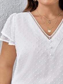 SHEIN Frenchy 大碼圓點蝴蝶袖雪紡襯衫 - 白色 - 查看 2