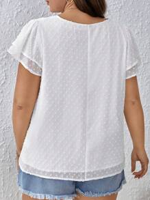 SHEIN Frenchy 大碼圓點蝴蝶袖雪紡襯衫 - 白色 - 查看 4