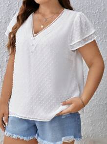 SHEIN Frenchy 大碼圓點蝴蝶袖雪紡襯衫 - 白色 - 查看 7