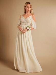 SHEIN Belle Cold Shoulder Sequin Bodice Maxi Formal Dress