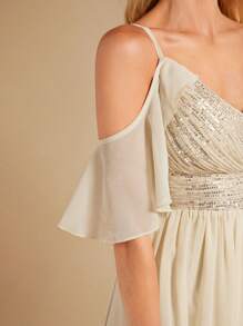 SHEIN Belle Cold Shoulder Sequin Bodice Maxi Formal Dress