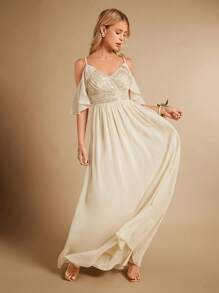 SHEIN Belle Cold Shoulder Sequin Bodice Maxi Formal Dress