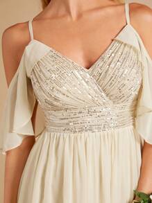 SHEIN Belle Cold Shoulder Sequin Bodice Maxi Formal Dress