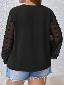 SHEIN Frenchy 大碼圓點水溶蕾絲拼接燈籠袖襯衫