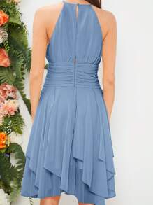 SHEIN Belle 1 Miếng Chất rắn Xù Halter Neck Váy phù dâu - Màu xanh bụi bặm - Xem 6