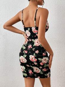 SHEIN Privé 印花貝殼邊吊帶緊身連衣裙 - 彩色 - 查看 2