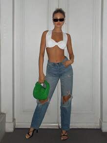 SHEIN X PERLA SHEIN ICON Top cropped súper fruncido blanco de corsé - Blanco - Ver 4