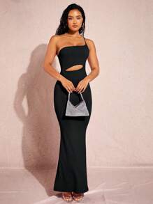 SHEIN BAE Vestido de un hombro con abertura bajo sirena - Negro - Ver 1