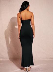SHEIN BAE Vestido de un hombro con abertura bajo sirena - Negro - Ver 2