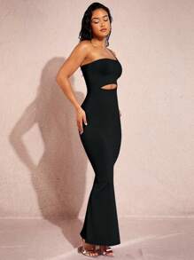 SHEIN BAE Vestido de un hombro con abertura bajo sirena - Negro - Ver 4