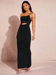 SHEIN BAE Vestido de un hombro con abertura bajo sirena - Negro - Ver 5