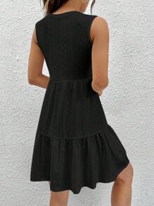 SHEIN EZwear Robe À Broderie Anglaise Unicolore À Volants - Noir - Voir 2