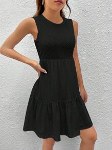 SHEIN EZwear Robe À Broderie Anglaise Unicolore À Volants - Noir - Voir 3