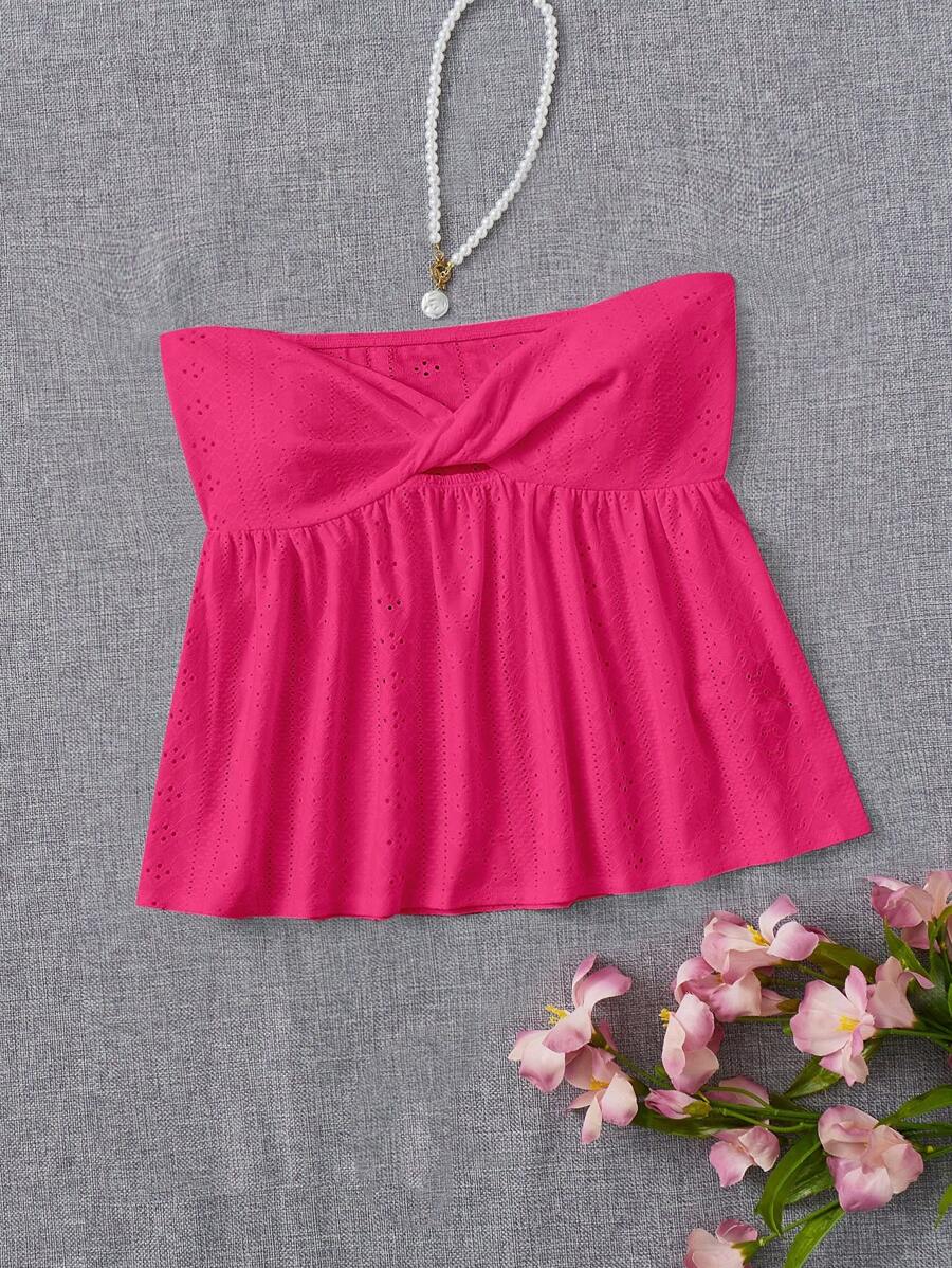 SHEIN EZwear 前扭結抹胸上衣 - 玫紅色 - 查看 1
