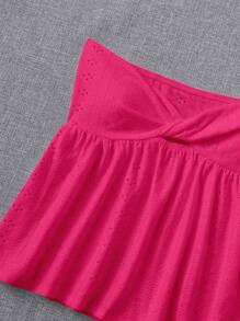 SHEIN EZwear 前扭結抹胸上衣 - 玫紅色 - 查看 3