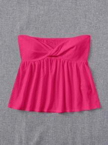SHEIN EZwear 前扭結抹胸上衣 - 玫紅色 - 查看 5
