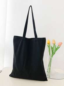 Màu thuần Tối giản Giải trí Túi vải - màu đen - Xem 4