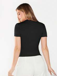 BizChic 素色褶邊修身T恤工作服 - 黑色 - 查看 3