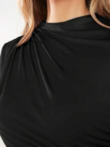 BizChic 素色褶邊修身T恤工作服 - 黑色 - 查看 8