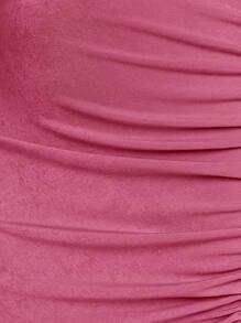 SHEIN Belle Plus Solid Ruched Split Thigh Bridesmaid Dress - Dusty Pink - View 6