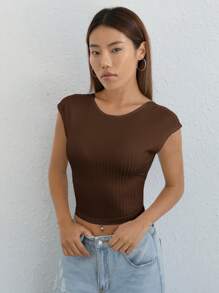 SHEIN Qutie 後背繫帶蝙蝠袖短款T恤 - 咖啡棕 - 查看 8