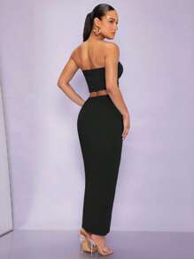 Silquee 素色抹胸上衣&鉛筆裙 - 黑色 - 查看 2