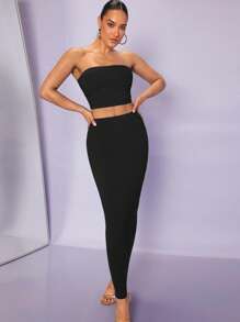 Silquee 素色抹胸上衣&鉛筆裙 - 黑色 - 查看 6