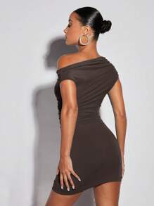 SHEIN BAE Asymmetrical Neck Ruched Bodycon Dress