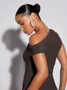 SHEIN BAE Asymmetrical Neck Ruched Bodycon Dress