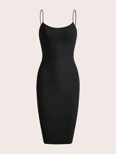 Firerie Solid Base Cami Bodycon Dress-Black