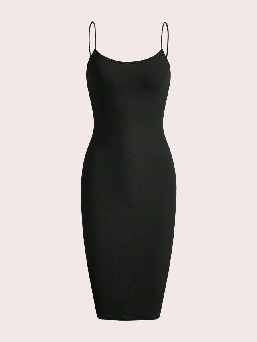 Firerie Solid Base Cami Bodycon Dress-Black - Black - View 1