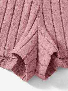 SHEIN EZwear Letter Patched Detail Tank Top & Drawstring Waist Shorts - Dusty Pink - View 4