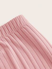 SHEIN EZwear 木耳邊頭巾下擺短款抹胸上衣和喇叭褲 - 淺粉色 - 查看 4