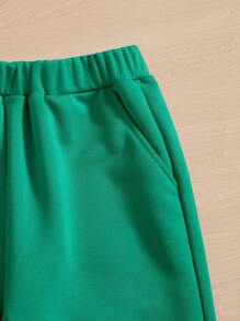 SHEIN Chica Joven Top tank con estampado de letra con pantalones deportivos - Verde - Ver 4