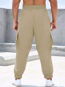 Manfinity Men Plus Flap Pocket Drawstring Waist Cargo Pants - Khaki - View 2