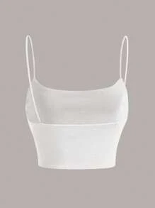SHEIN EZwear Mùa hè Chất rắn Trắng Crop Cami Thon gọn Cơ sở Áo - trắng - Xem 2