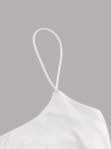 SHEIN EZwear Mùa hè Chất rắn Trắng Crop Cami Thon gọn Cơ sở Áo - trắng - Xem 3