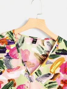 SHEIN LUNE 大碼滿版印花泡泡袖襯衫 - 彩色 - 查看 3