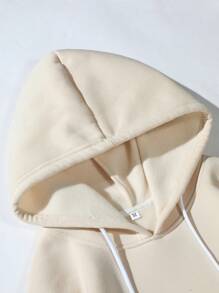 Manfinity 男士熊和標語圖案袋鼠口袋抽繩連帽衫 - 卡其色 - 查看 6