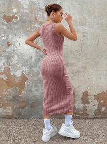 SHEIN EZwear Vestido tank unicolor tejido de canalé - Rosa vieja - Ver 2