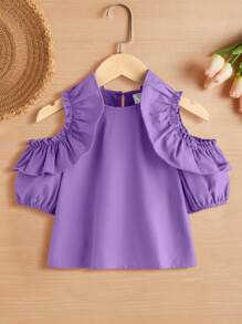 SHEIN 女小童挖肩荷葉邊襯衫 - 紫丁香色 - 查看 1