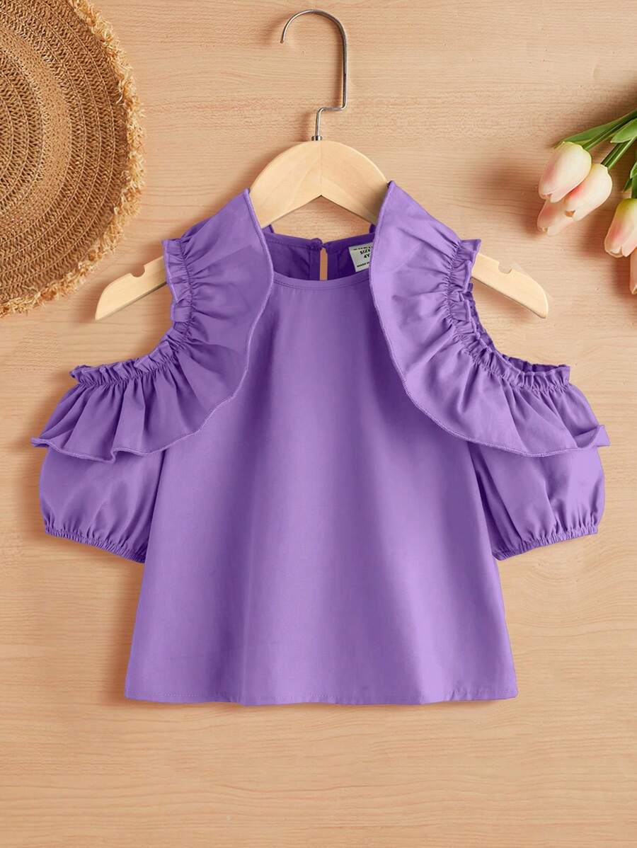 SHEIN 女小童挖肩荷葉邊襯衫 - 紫丁香色 - 查看 1